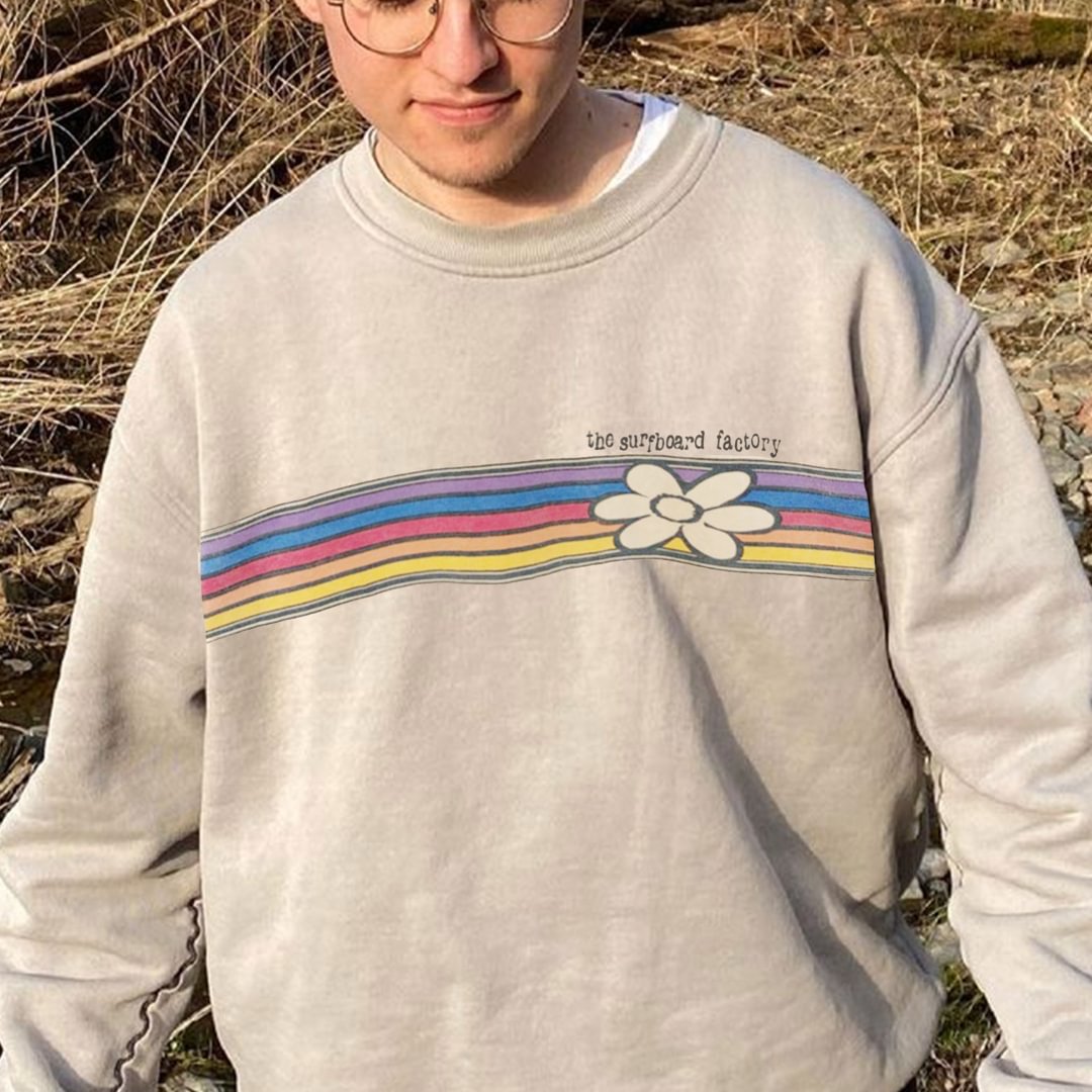 Retro Unisex Rainbow Flower Round Neck Sweater