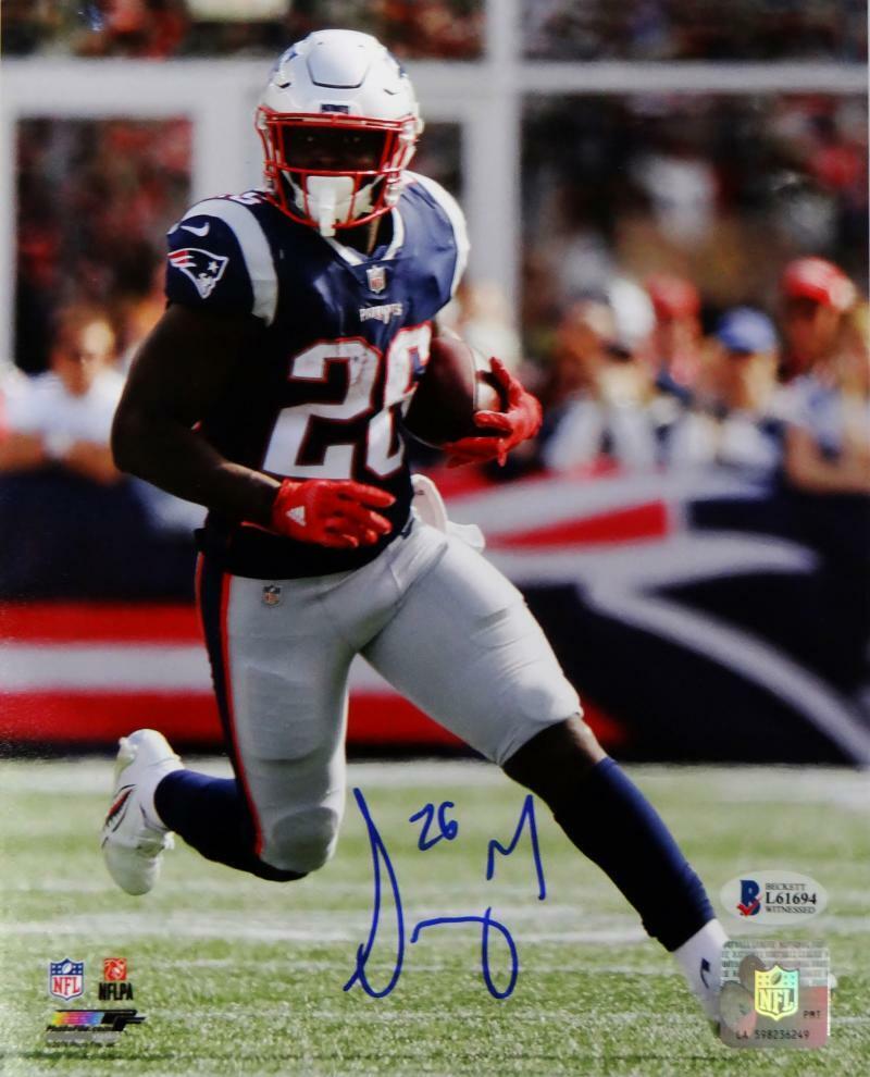 Sony Michel Autographed New England Patriots 8x10 Running PF Photo Poster painting- Beckett