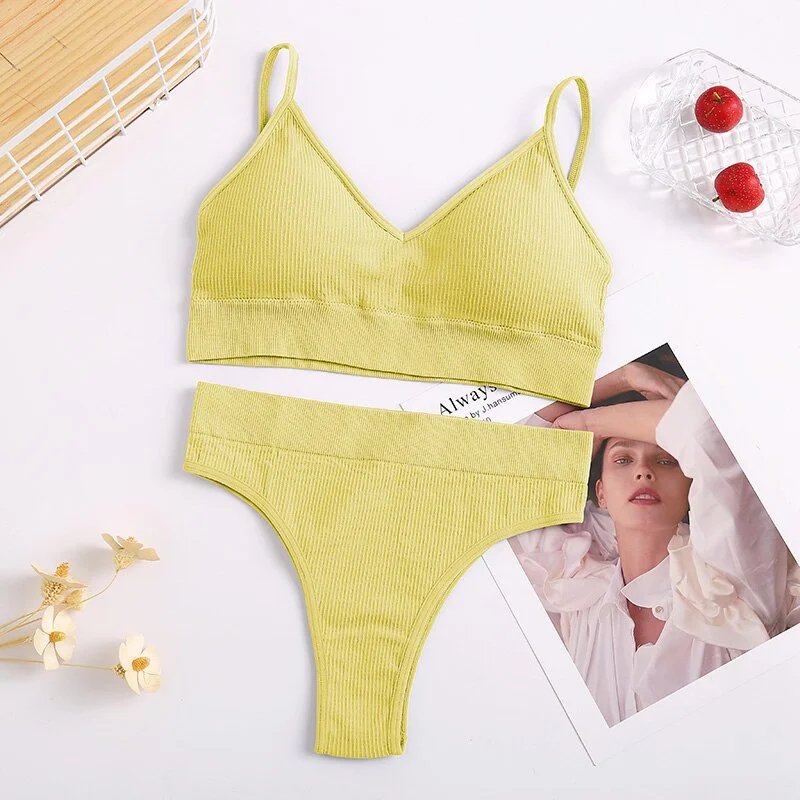 Women's Bra Set Thong + Bras Sexy Underwear Brassiere Female Tank Crop Tops Panties Suit Bralette Lingerie conjuntos de mujer