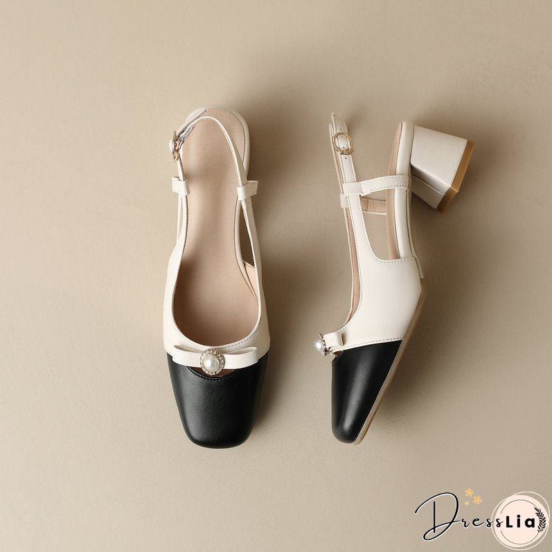 Joskka Closed Toe Vintage Lady Summer Shoes Mixed Color Pearl Design Slingbacks Square Chunky Med Heels Sandals Women Hoco Shoes