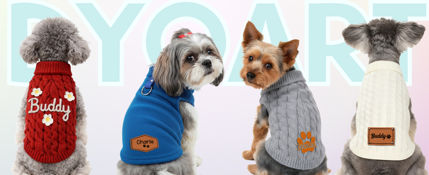 DYOART Personalized Dog Fleece Vest, Custom Embroidered Name Warm Winter Dog Clothes for Dogs