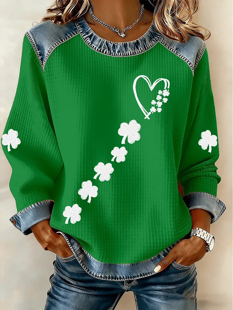 Women's St. Patrick's Day Print Waffle Sweatshirt 