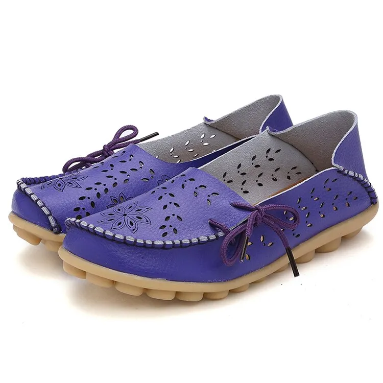 Female Ballet Flats Shoes Women Cut Out GenuineLeather Breathbale Moccains Women Shallow Shoes Solid Ballerina Ladies Shoes