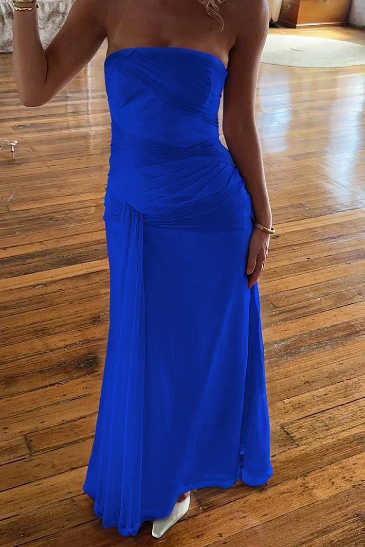 Daisda Chic Strapless Sleeveless Long Mermaid Prom Dress With Pleated