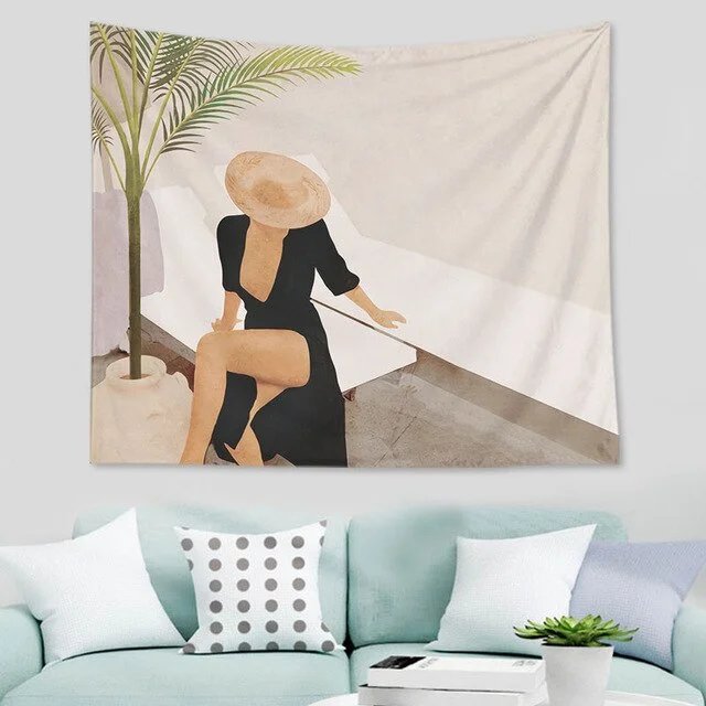 Abstract nordic Geometric Tapestry Tropic Modern Art Brown Wall Hanging ins Tapestry Decorative Tapestry For Home Decoration