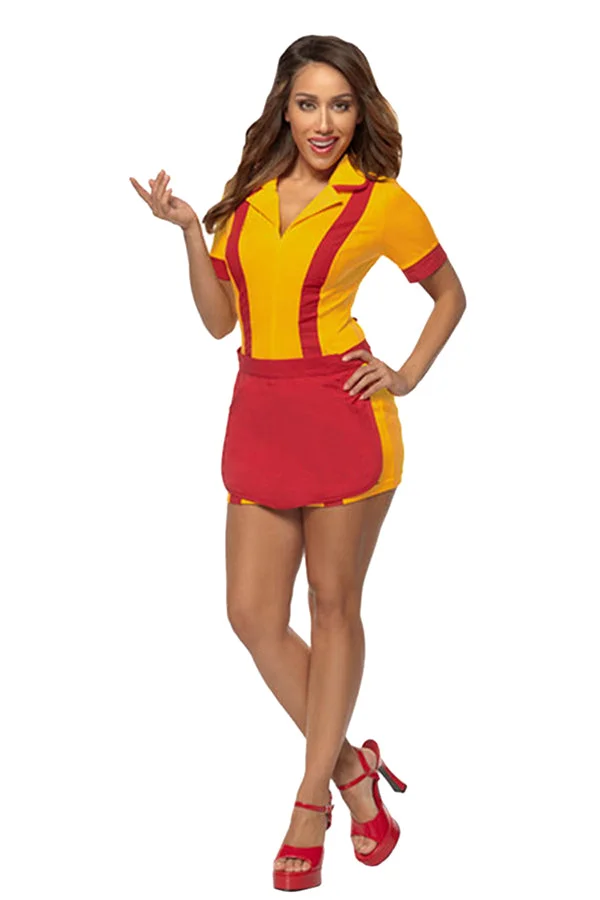 Women 2 Broke Girls Waitress Halloween Costume Yellow-elleschic