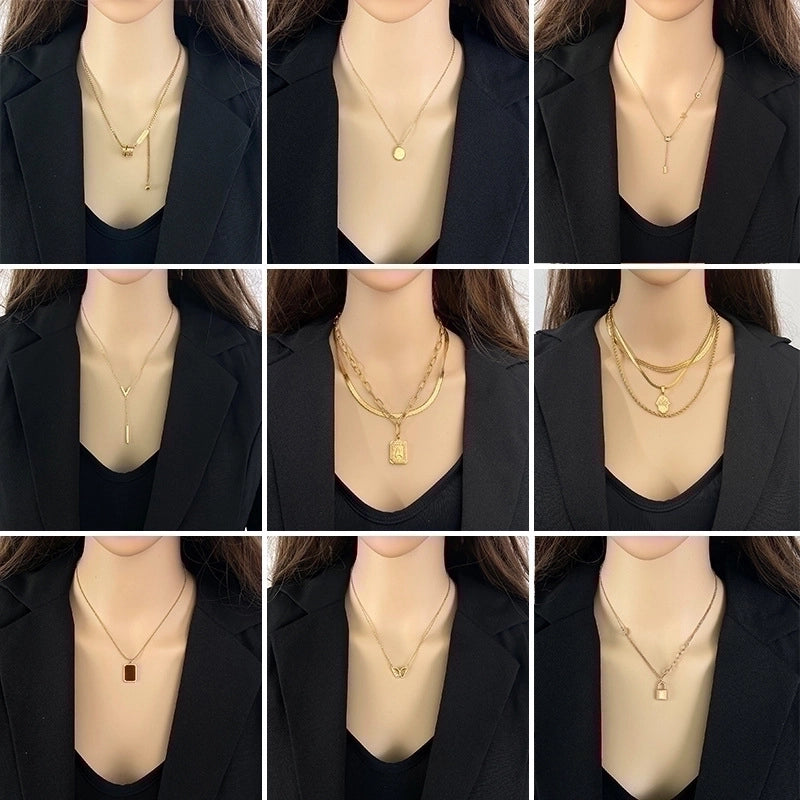 3 Pieces Elegant Minimalist Leaf Four Leaf Clover Insect Stainless Steel Plating Inlay Zircon Pendant Necklace