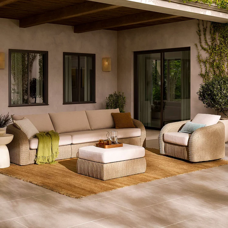 Lorna Outdoor Extended Sofa with Ottoman