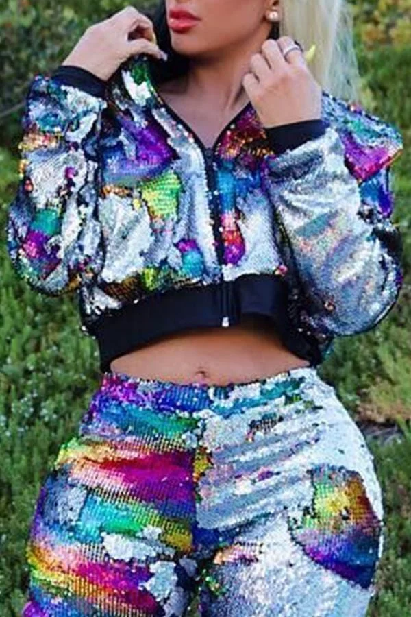 Casual Sequined Decorative Multicolor Jacket