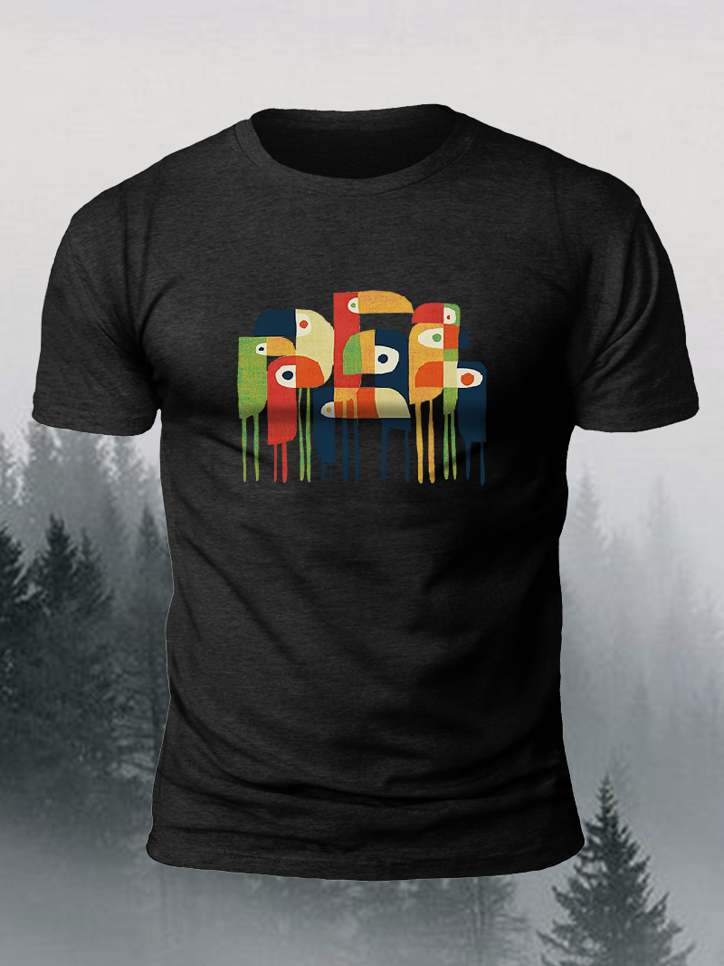Men's Geometric Bird Family Short-Sleeved Shirt