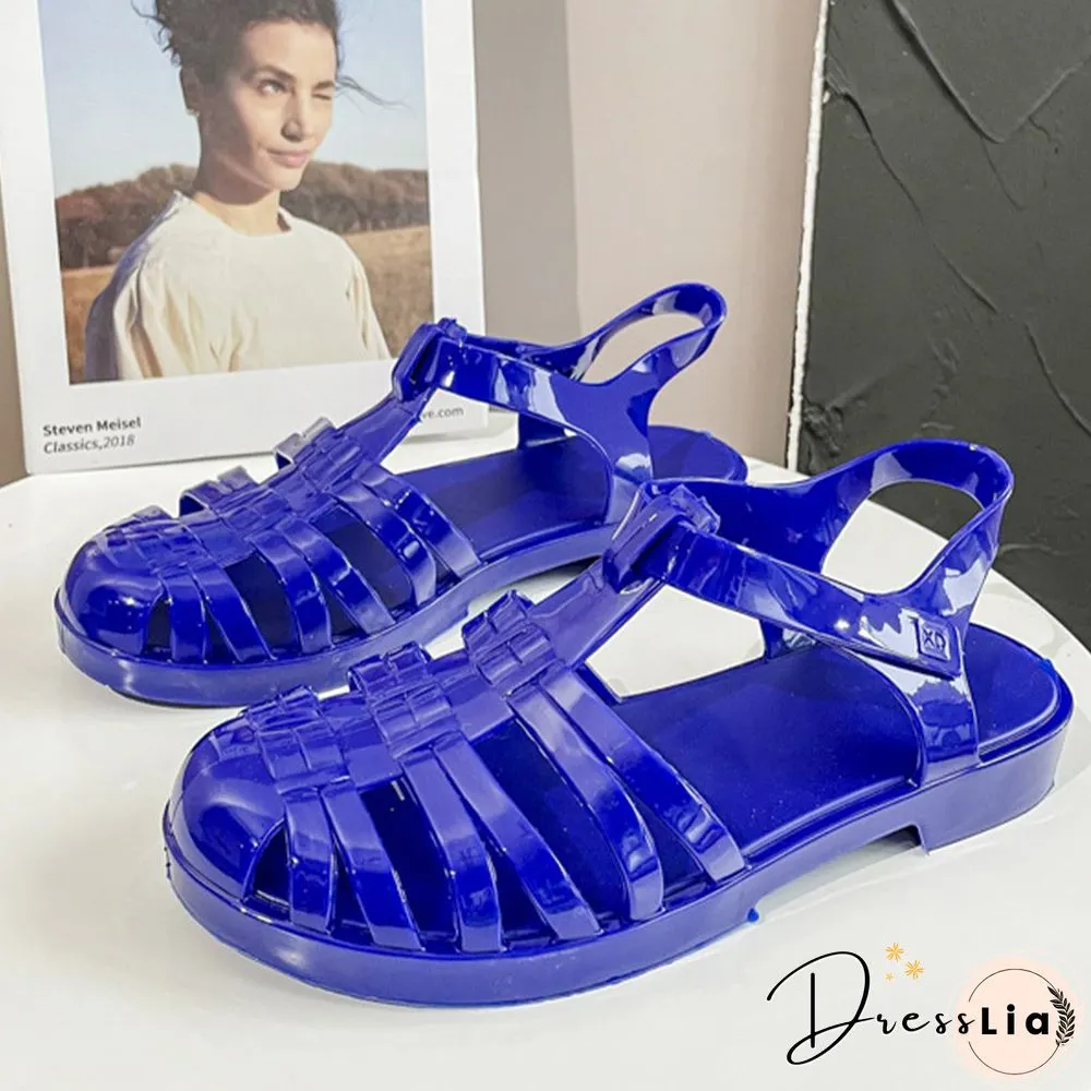 Womens Sandals Jelly Shoes Summer Ankle Strap Rubber Soft Sole Non-Slip Mom Casual
