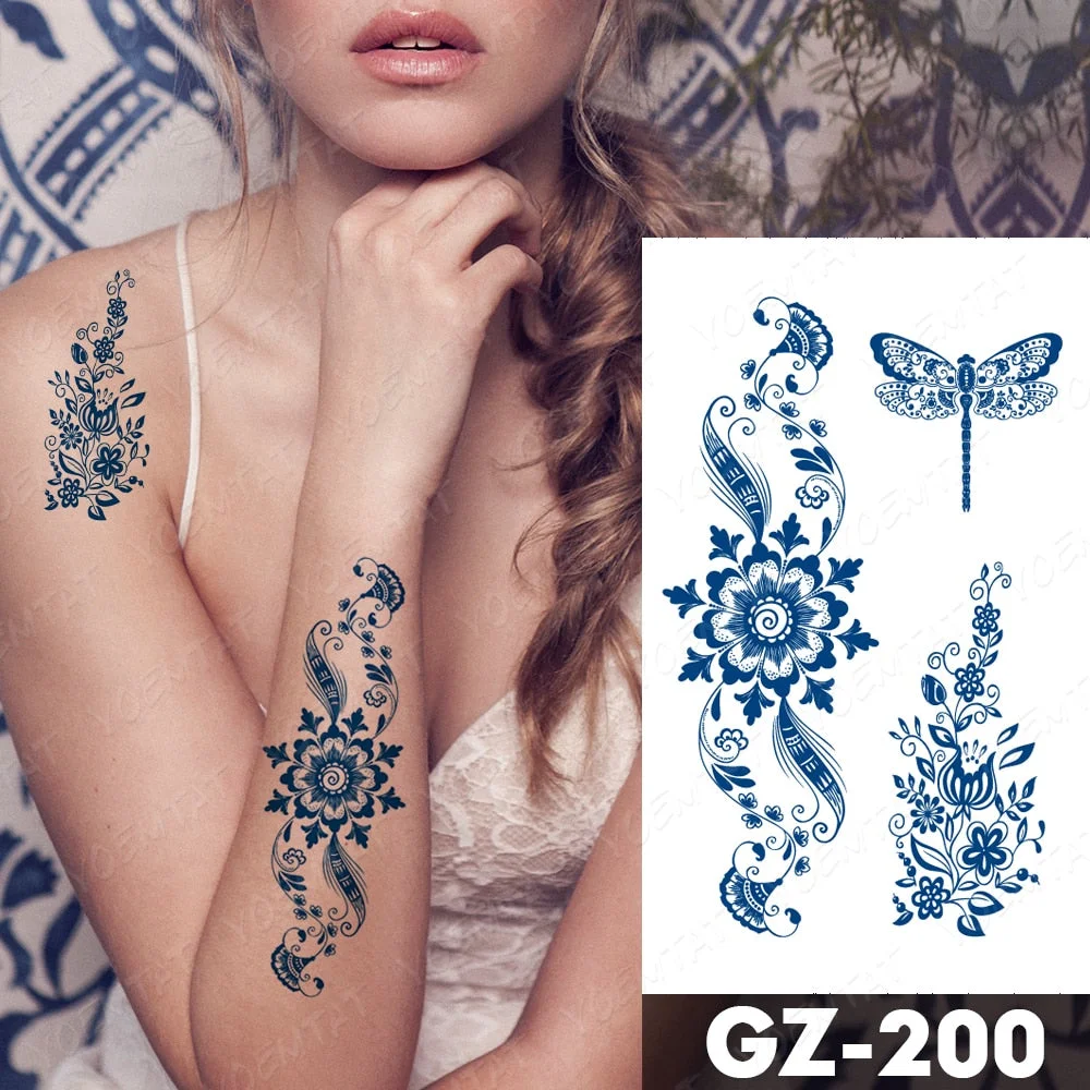 Juice Lasting Waterproof Temporary Tattoo Stickers Lotus Totem Flower Mandala Flash Tattoos Ink Fatima Hand Body Art Fake Tatto
