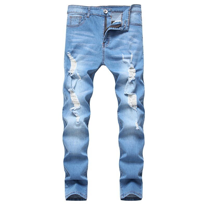 2020 Blue Black White Men's Sweatpants Sexy Hole Jeans Pants Casual Male Ripped Skinny Trousers Slim Biker Outwears Pants