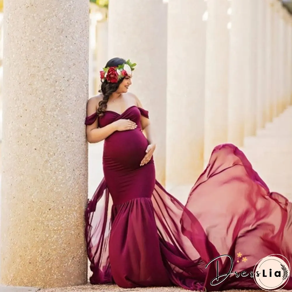 Maternity Maxi Dress-Pregnant Women Photography Off Shoulder Pregnancy Gown-For Photo