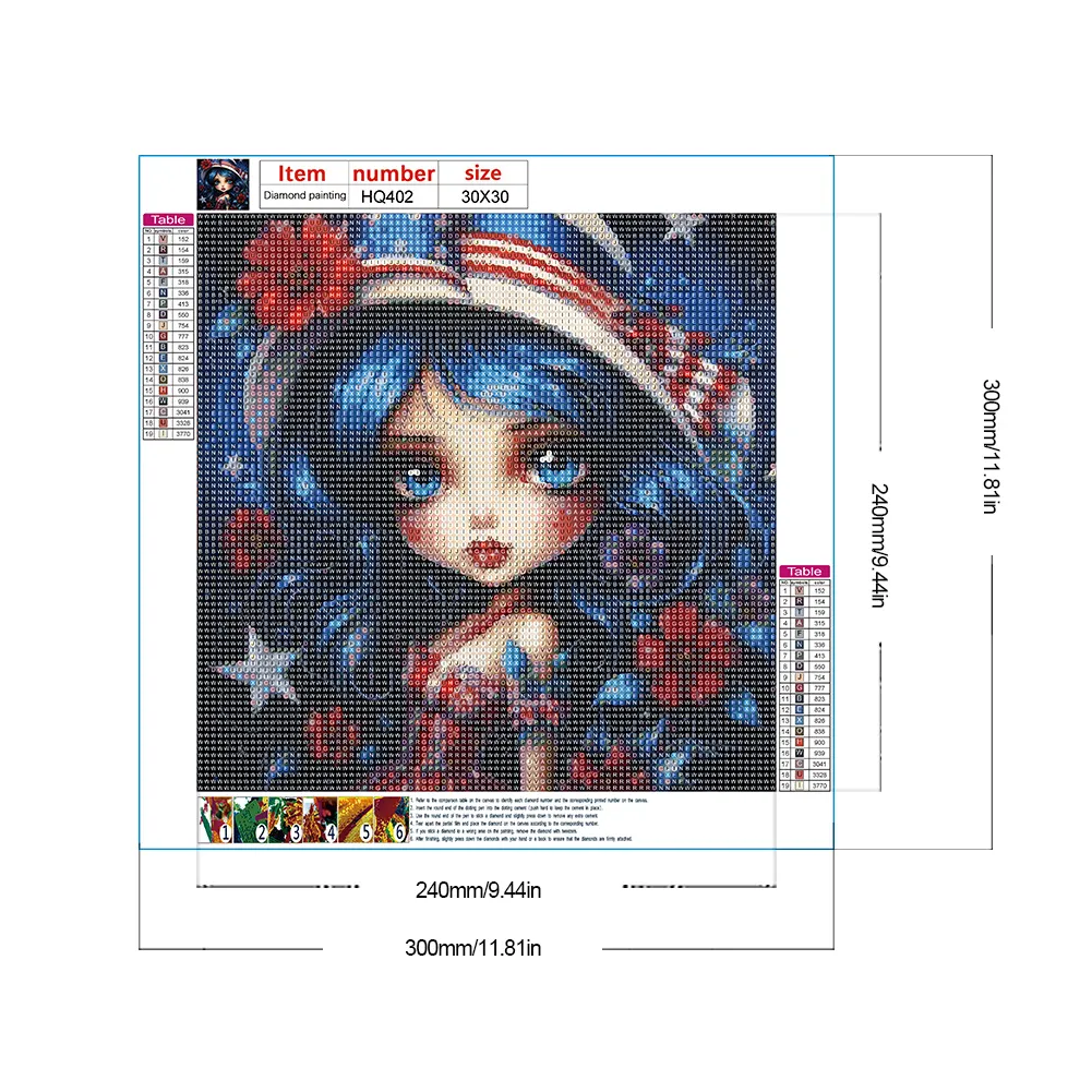Full Round Diamond Painting 30*30cm - Cartoon Flag Girl