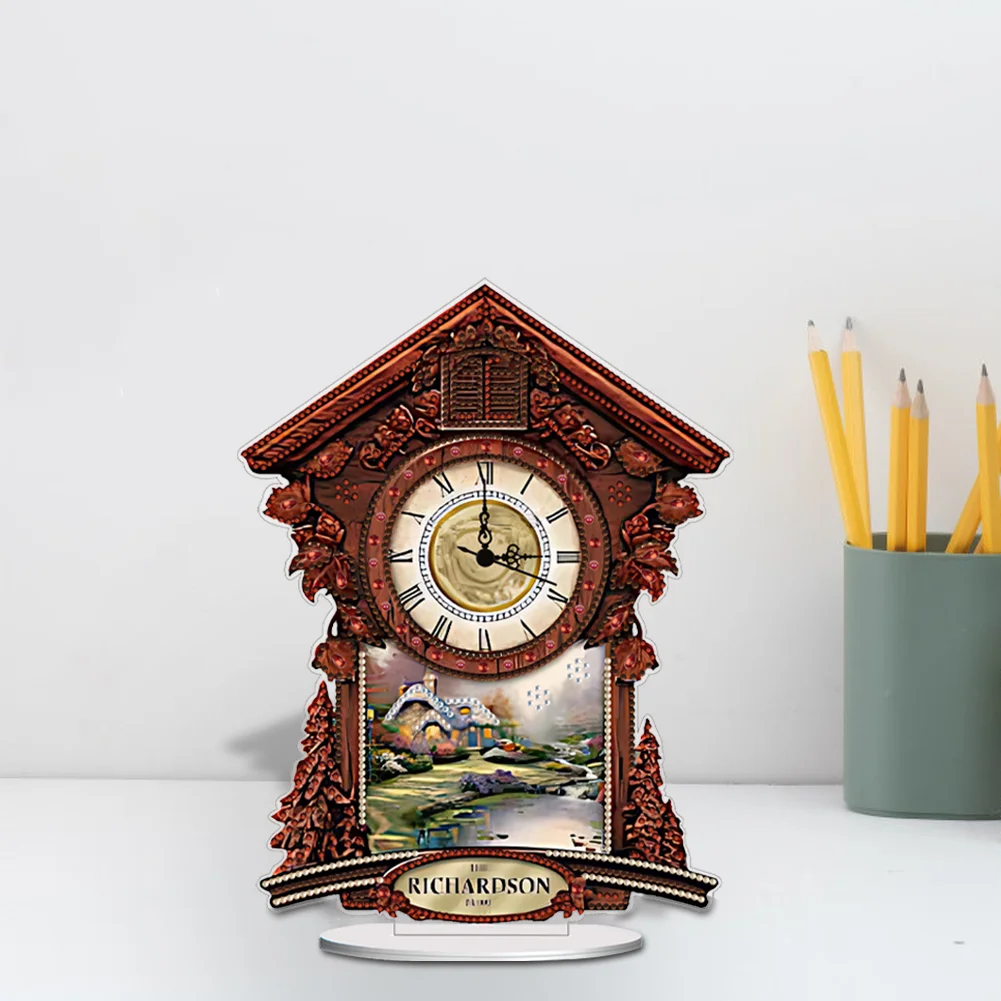 DIY Village Hut Acrylic Special Shaped 5D Diamond Painting Clock Art Craft