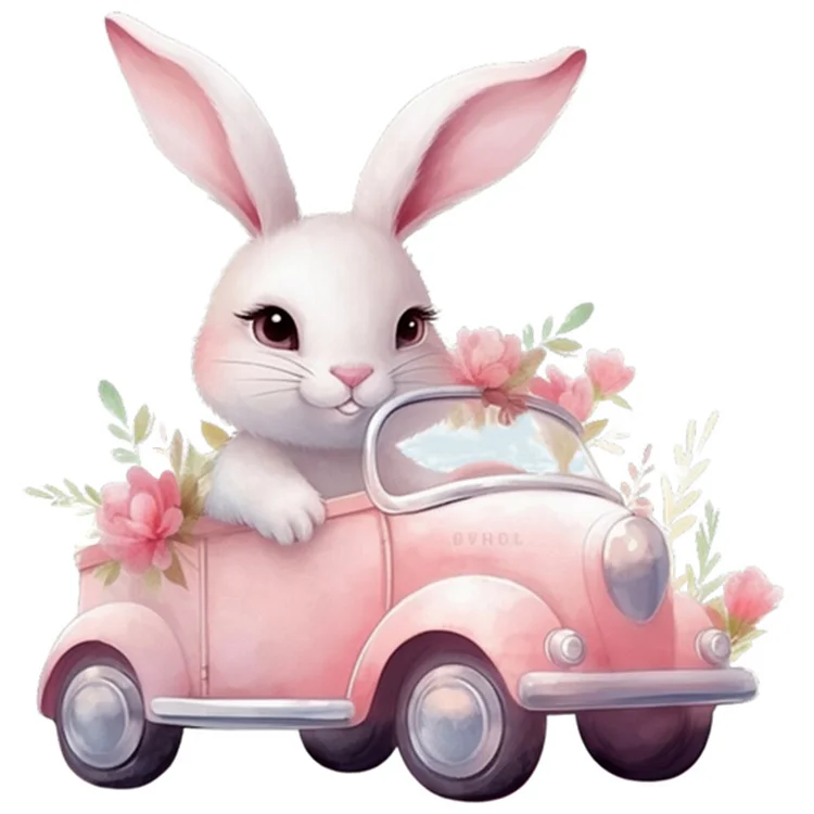 Pink Car Bunny 30*30CM (Canvas) Full Round Drill Diamond Painting gbfke