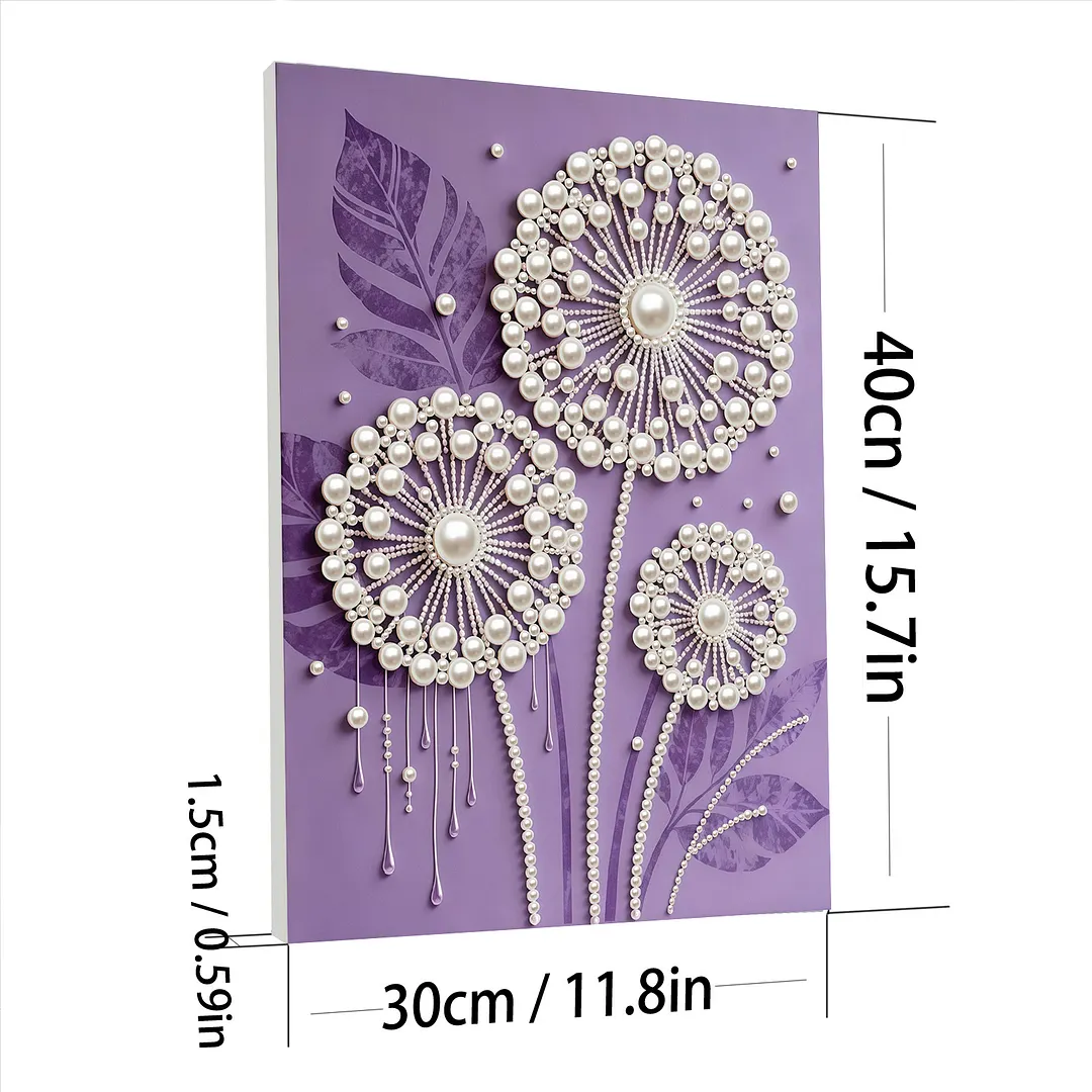 DIY Dandelion Pearl Painting Kit for Adults Beginners Gift Idea Home Wall Decor Pearl Gem Paintings Picture Arts Craft 30x40cm with Frame