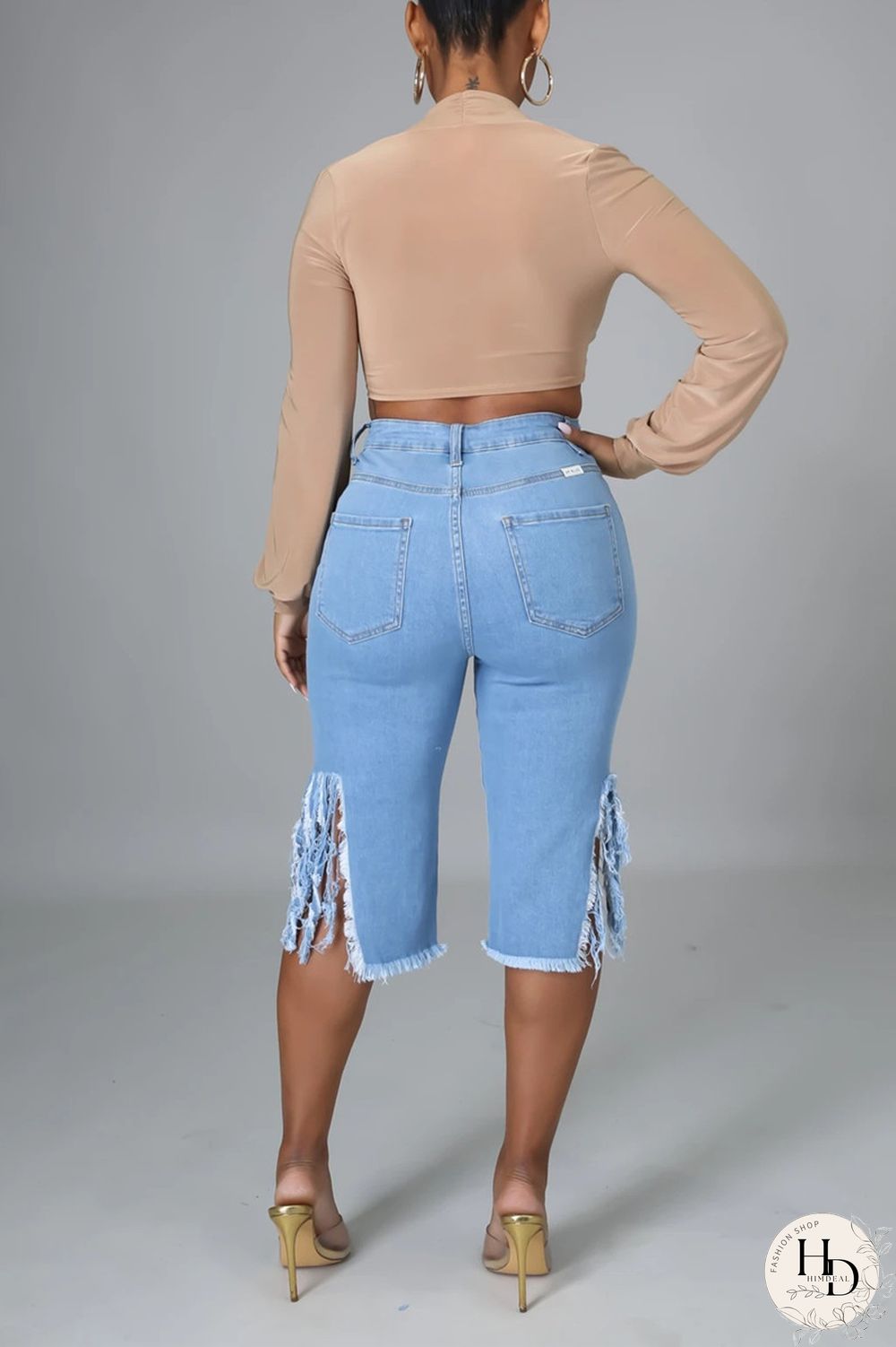 Black Fashion Casual Solid Ripped High Waist Regular Jeans