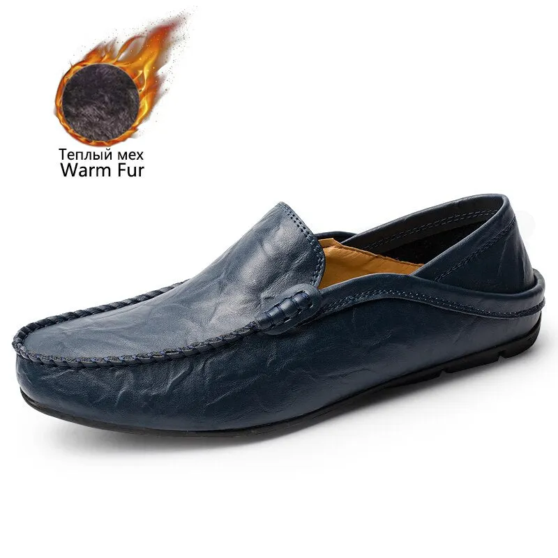 Comfortable Fashion Leather Men Shoes Casual Breathable Loafers Men Genuine Leather Moccasins Flat Men Shoes Waterproof Footwear