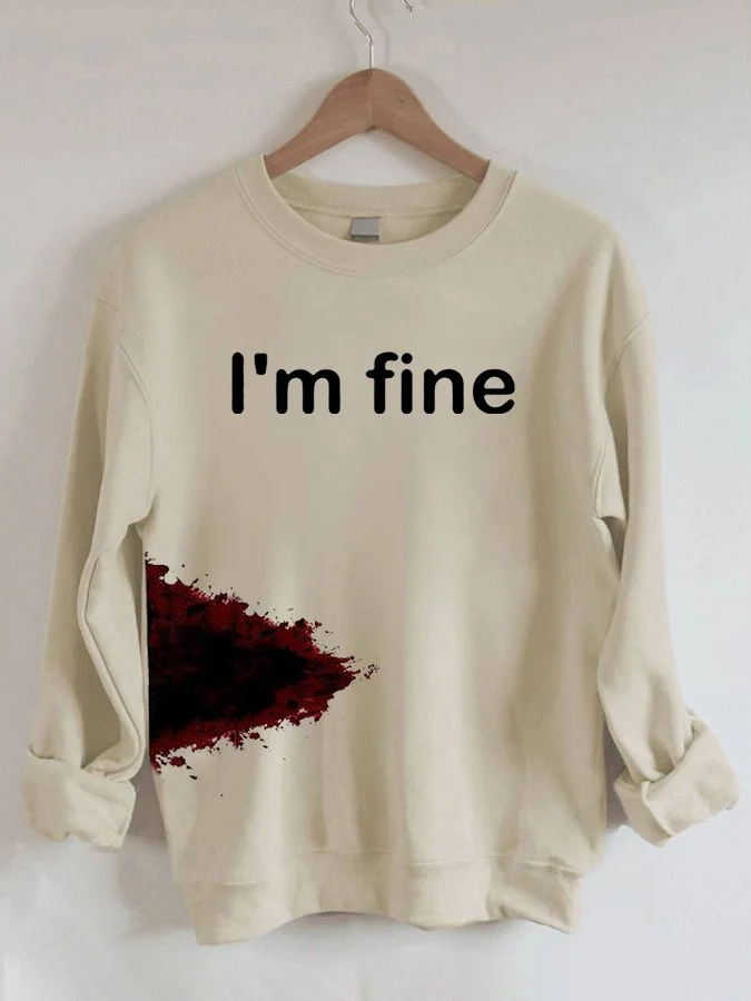 Women's Halloween Funny I'M Fine Letter Graphic Sweatshirt