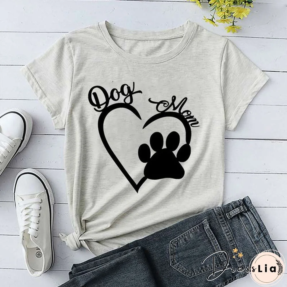 Cool Dog Mom And Heart Print T-shirt For Women Summer Fashion Casual T-shirts Short Sleeve Creative Personalized Tops