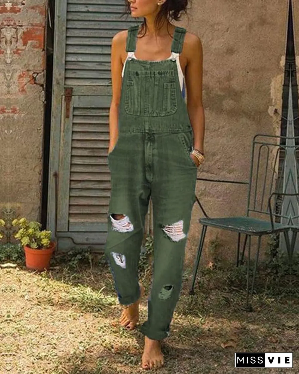 Women's Casual Jeans Denim Rompers Sleeveless Overalls Jumpsuit