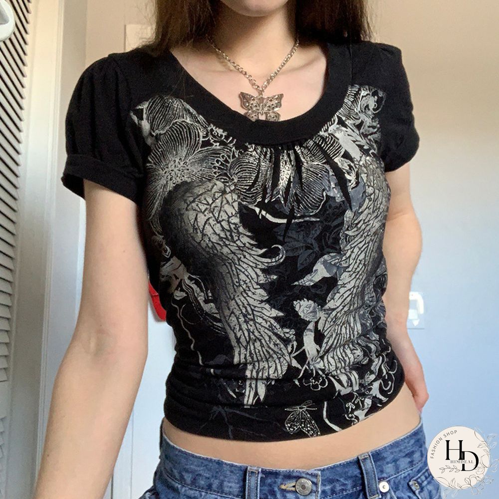 Vintage Printed Crew Neck Short Sleeve T-Shirt