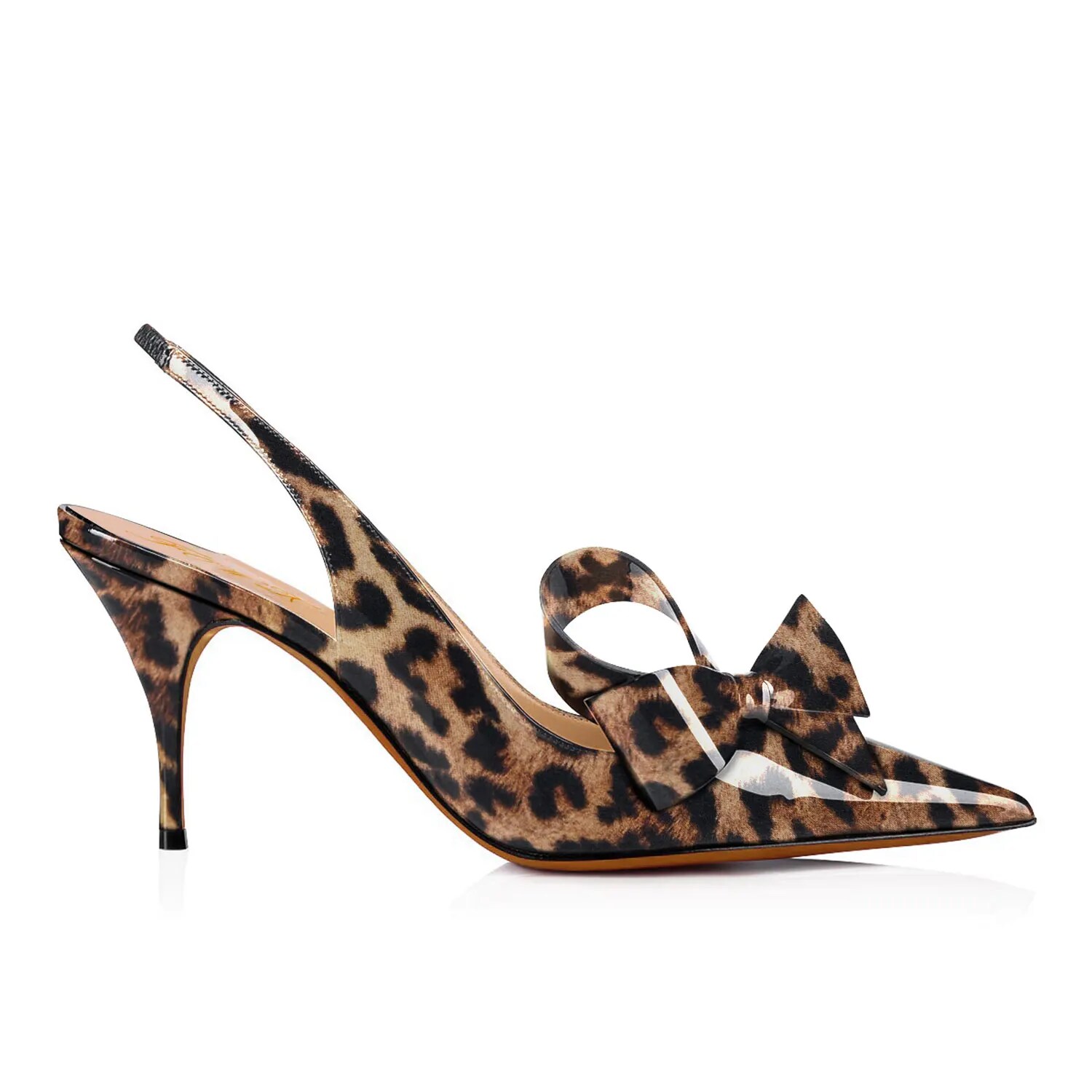 TAAFO Leopard Stiletto High Thin Heels Women Slingbacks Pumps Pointed Toe Butterfly-Knot Sandals Ladies Party Dress Shoes