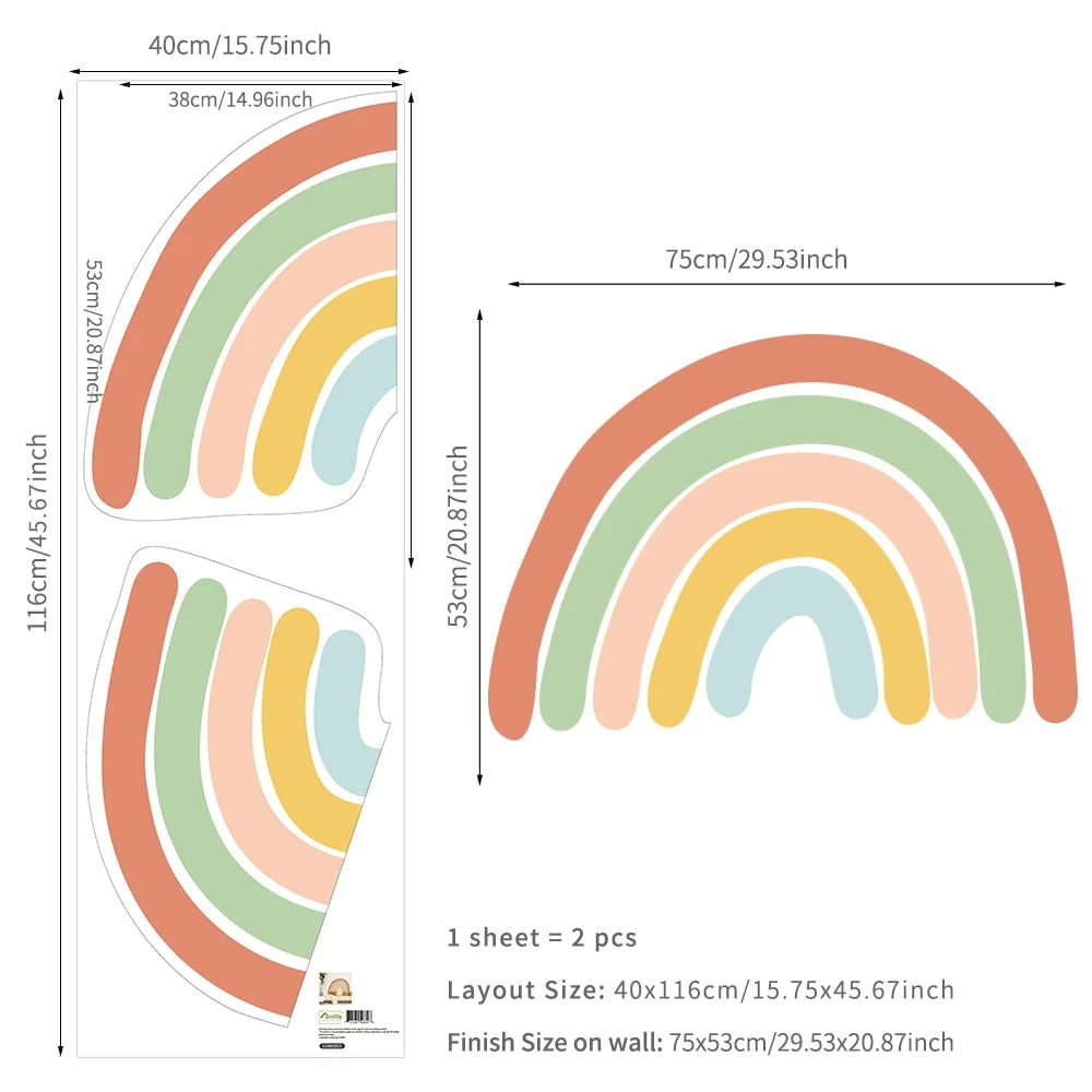 Big Rainbow Watercolour Home Decor Wall Sticker Self-Adhesive for Children's Room Living Room Nursery Decals Nordic Kid Stickers