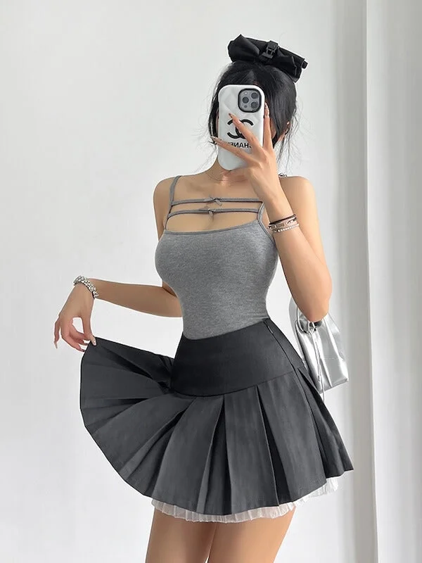 Ruffles Patchwork Pleated Mini Skirt