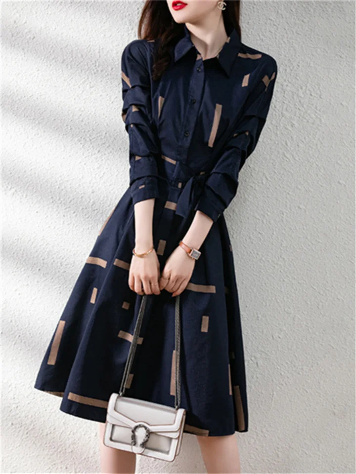 Temperament Contracted Lapel Shirt Long Dress