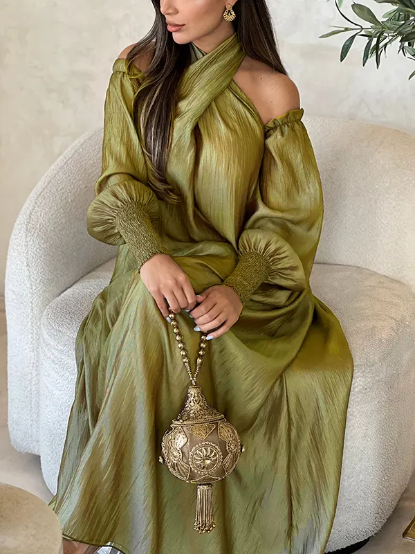 Elegant Lime Luxe Long Sleeve Maxi Dress