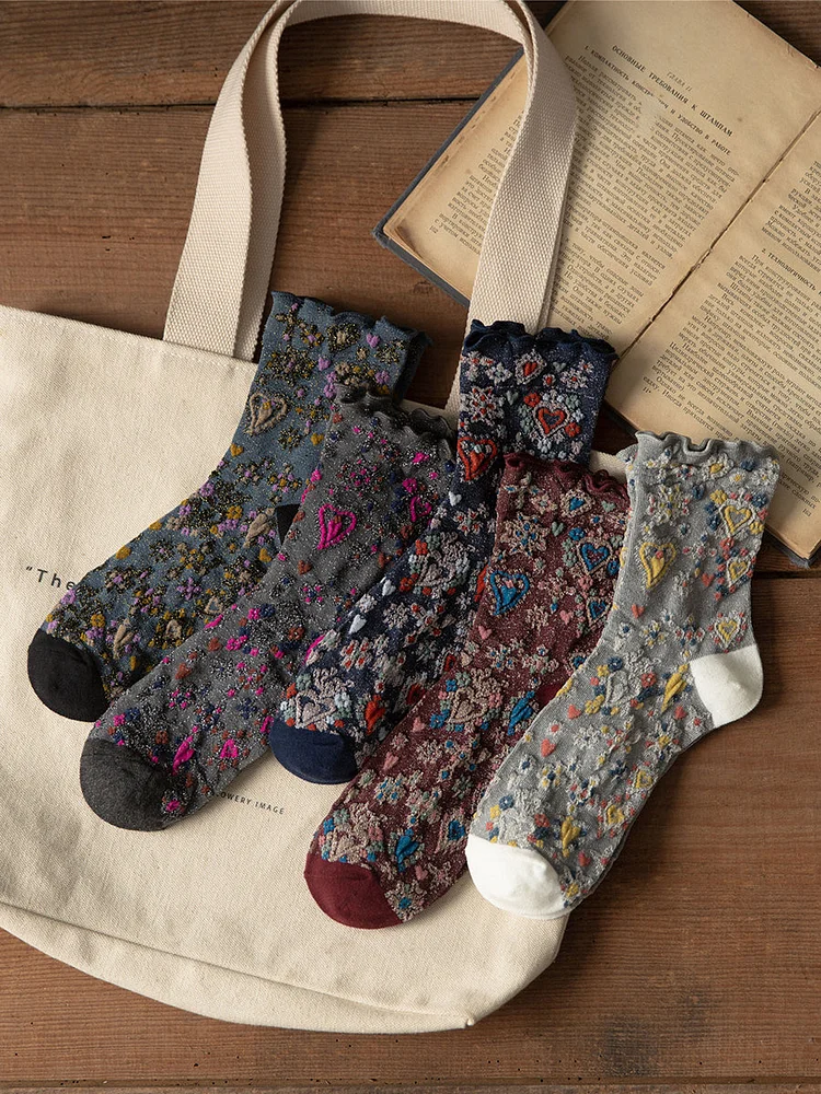 5 Paies Women Vintage Agaric Lace Socks