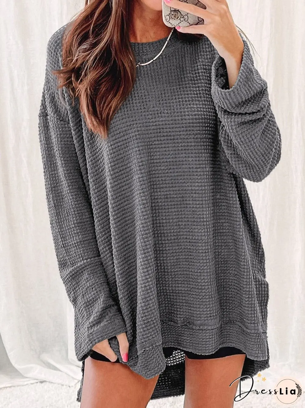 Drop Shoulder Waffle Knit Top