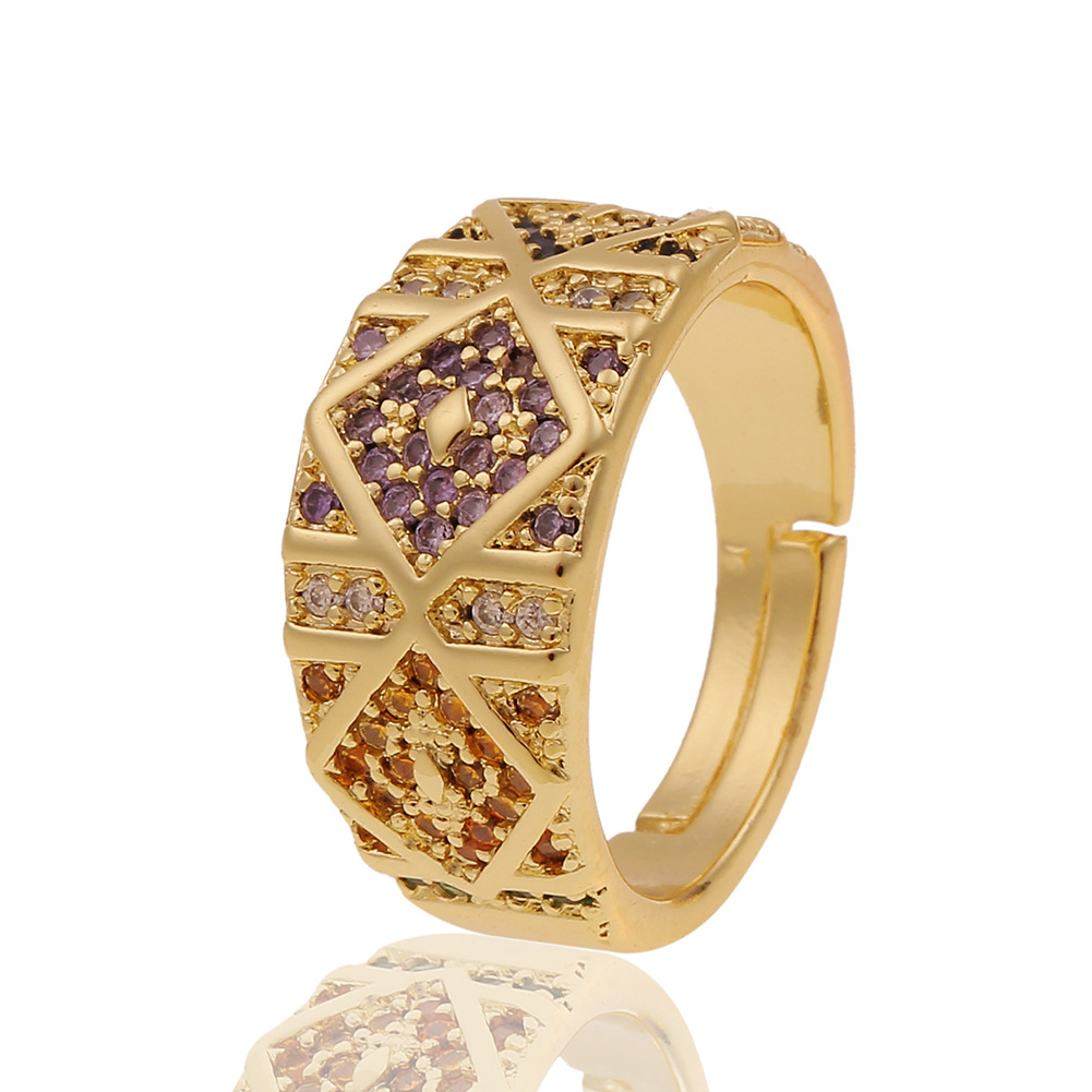 Copper Genuine Gold Plated Micropaved Zircon Diamond Adjustable Ring