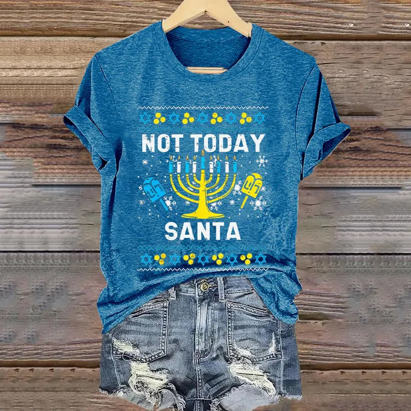 Women's Happy Hanukkah Printed Crew Neck Short Sleeve T-Shirt