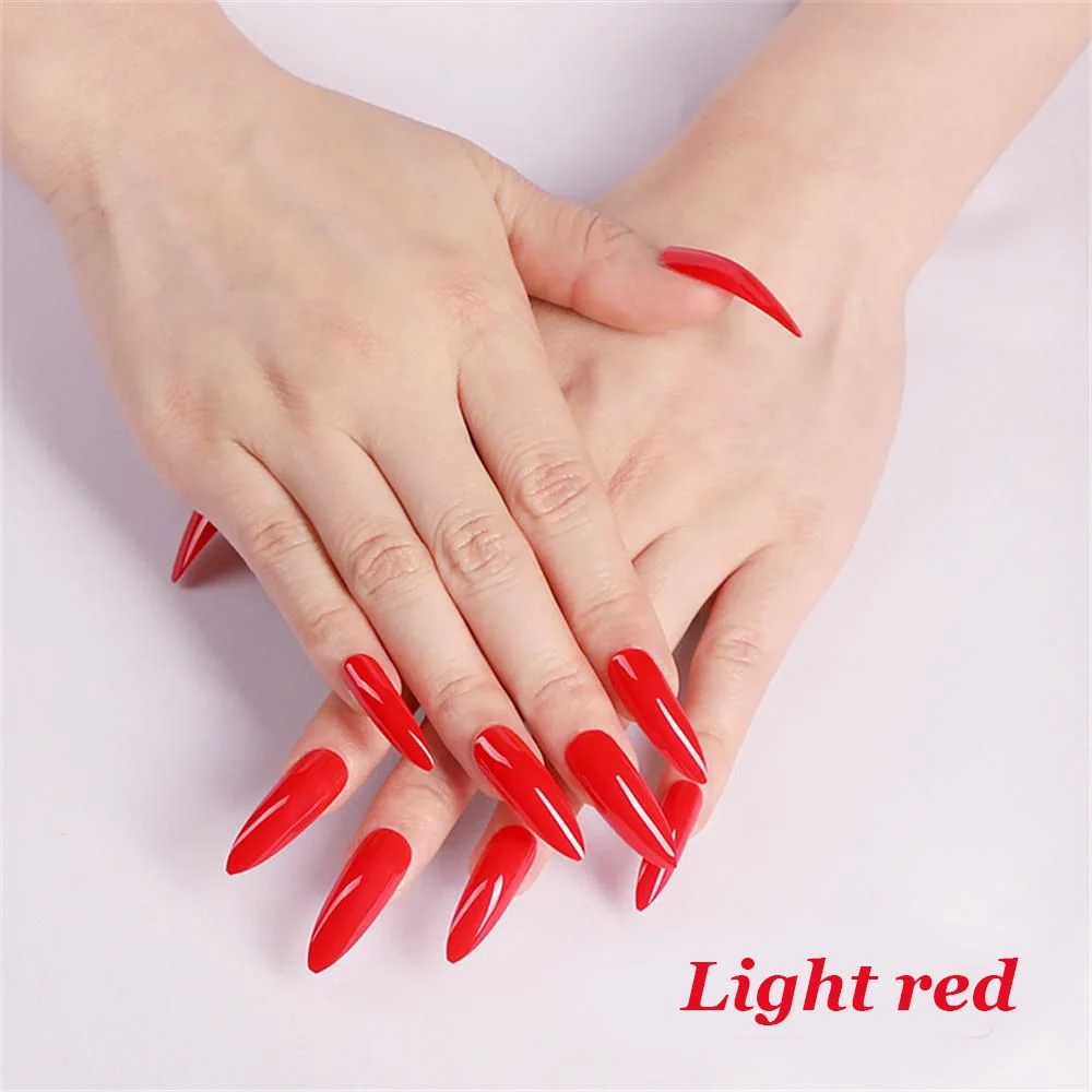 24Pcs Classic Popular French Stiletto False Nail Tips Red/Black Full Cover Natural Fake Nails Art Manicure Tool-Nail Inspo