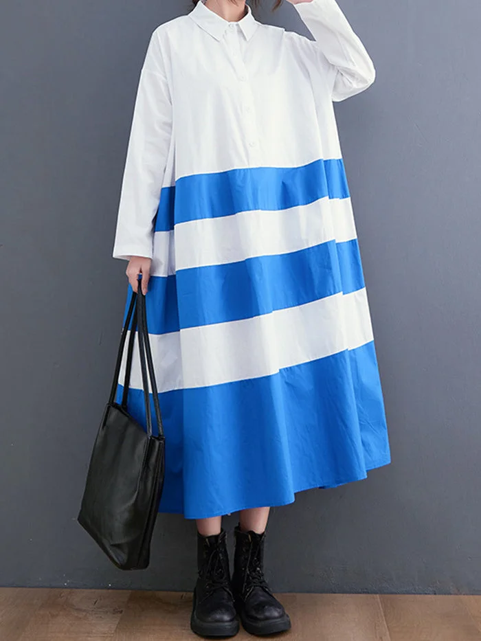 Stylish Striped Panel Shirt Dress