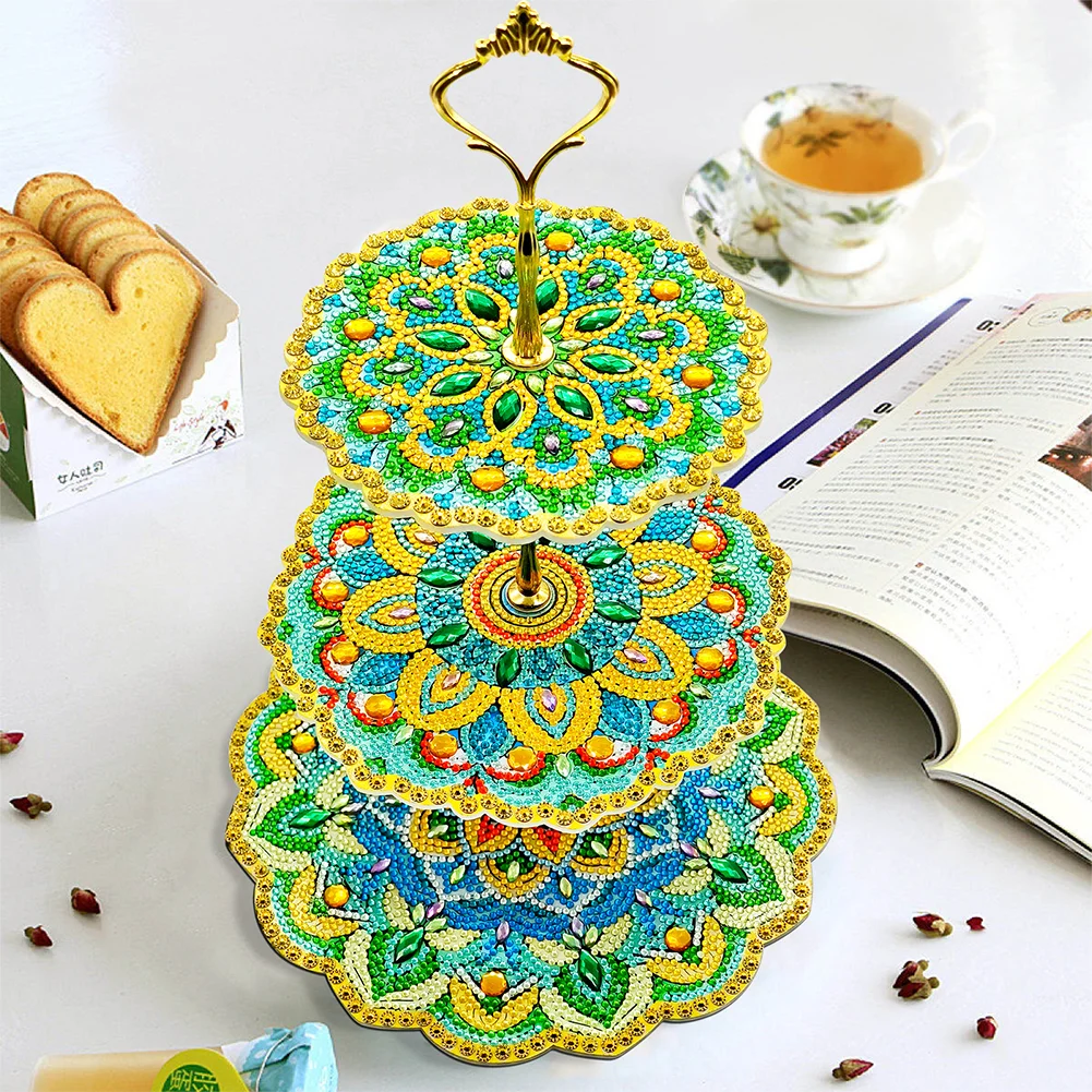DIY 3-Tiered Mandala Acrylic Diamond Painting Serving Tray for Coffee Table Serving Serving Food