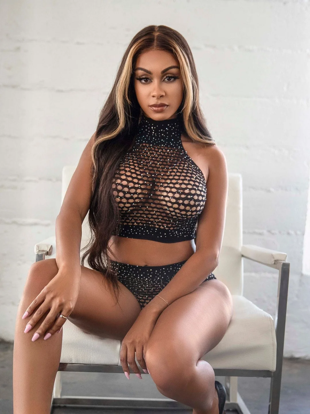 Lights Out Rhinestone Crop Top Set