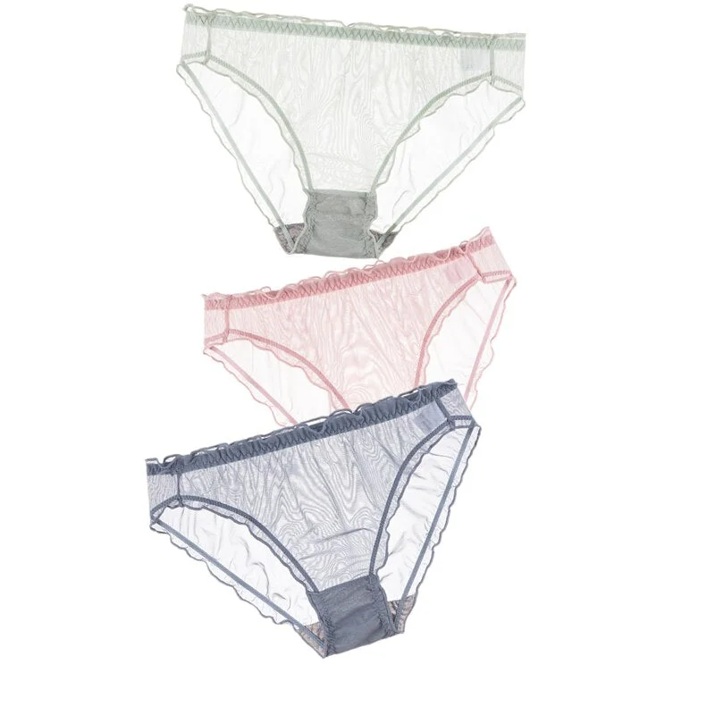 3Pcs Women Sexy Panties Lace Underpants Low-waist Panties Mesh See Through Perspective Briefs Female Fashion Underwear Lingerie
