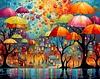Umbrella Town-Framed oil painting by numbers 40*30CM