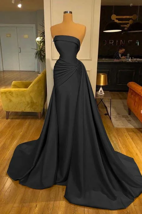 Daisda Strapless Baby Blue Elegant Mermaid Evening Dress Long With Ruffle