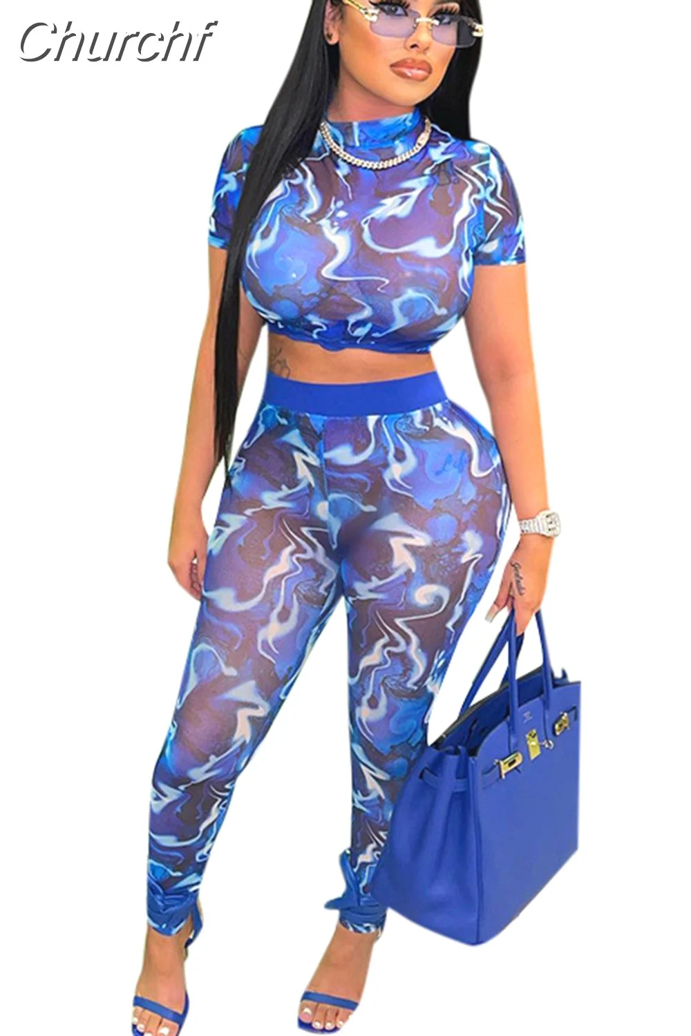 Churchf Mesh Leggings and Crop Top Sexy Two Piece Pants Sets Summer Outfits for Women 2023 Club Wear Matching Sets D85-CZ16