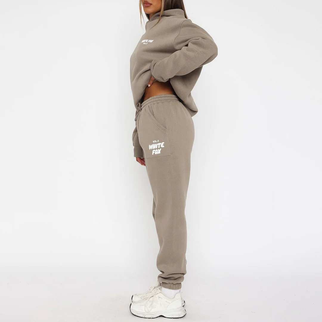 Fashion Sports LOGO Long Sleeve Pullover Hooded Sweatshirt Two Piece Set