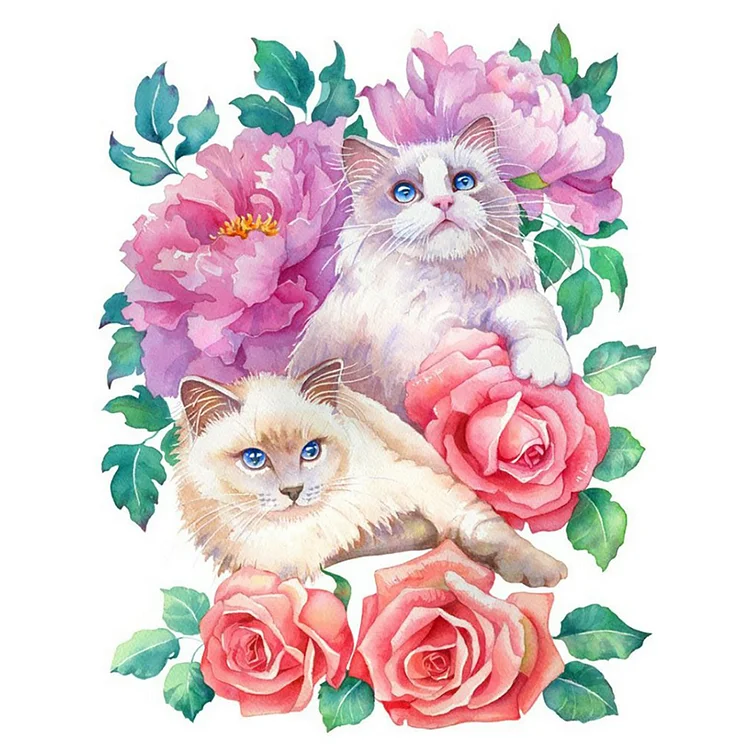 Kitten Surrounded By Flowers 30*40CM(Canvas) Full Round Drill Diamond Painting gbfke
