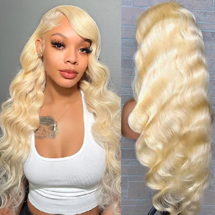 #613 Blonde 13X4 Transparent Lace Frontal Wigs Body Wave 200% Density  Lace Frontal Wigs