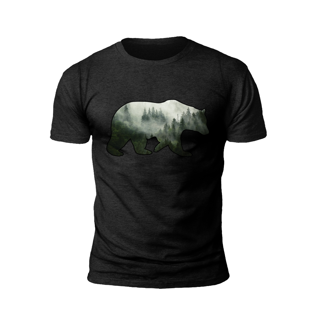 Misty Forest Bear: Nature's Camouflage T-shirt