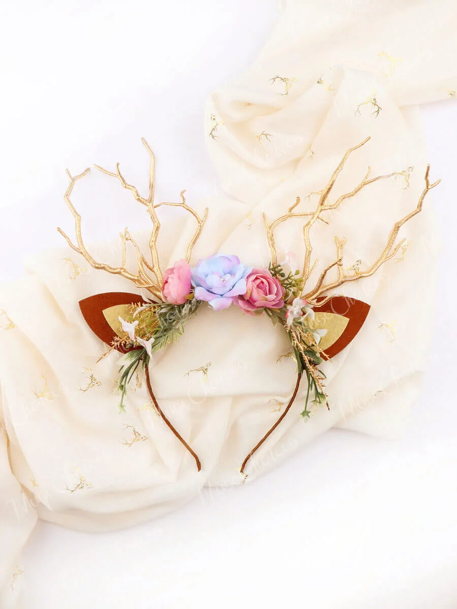 Christmas Reindeer Headband-Forest Flower Beauty and the Beast